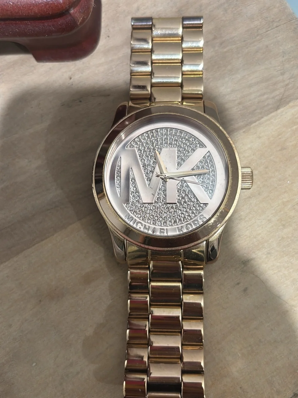 Michael Kors Gold-tone Pavé MK Logo Bracelet Watch